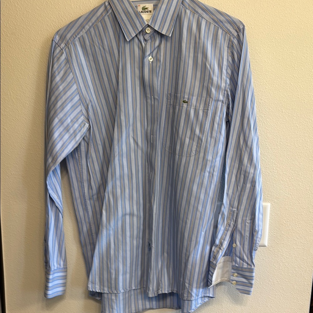 Lacoste Men's Light Blue and White Striped Shirt